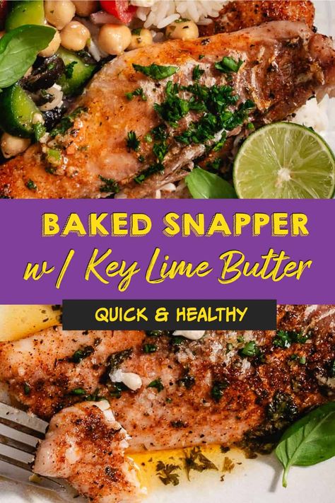 This easy-to-make baked snapper with key lime butter is incredibly delicious, quick, and simple to prepare. Pair it with your favorite sides for an incredible meal. This is a quick weeknight dinner that your whole family will love. #snapperrecipe #bakedsnapper Red Snapper Filet Recipes, Snapper Filet Recipes, Red Snapper Recipes Baked, Whole Red Snapper Recipes, Snapper Recipes Baked, Cooking Red Snapper, Mangrove Snapper, Baked Snapper, Red Snapper Recipes