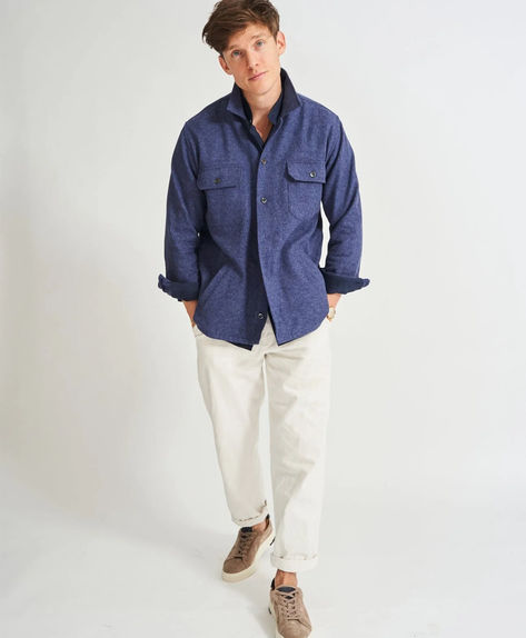 In Neem London's Autumn/Winter 2023 collection, two stylish blue overshirts take centre stage: the Cross Weave Blue Overshirts. Derived from the beloved navy flannel overshirts, these thick, fashion-forward designs incorporate gross weave technique for added warmth and style. Thick Fashion, Sustainable Wardrobe, Autumn Winter 2023, Winter Wardrobe Essentials, Centre Stage, 2023 Collection, Winter 2023, The Cross, Winter Wardrobe