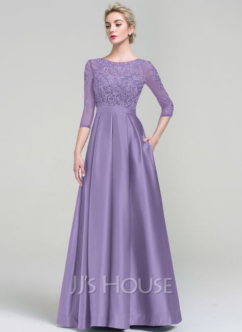 Ball-Gown Scoop Neck Floor-Length Satin Evening Dress With Pockets (017093487) - JJ's House Satin Gown Designs, Long Dress Sewing Patterns, Full Sleeve Gowns, Simple Dress Casual, Satin Evening Dress, Full Gown, Party Wear Gowns, Satin Evening Gown, Evening Gowns With Sleeves