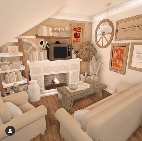 Bloxburg Small Living Room Ideas, Bloxburg Rooms, Bloxburg Interior, Bloxburg Hacks, Blox Burg, Roblox House, Modern Family House, Tiny House Bedroom, Cute Living Room