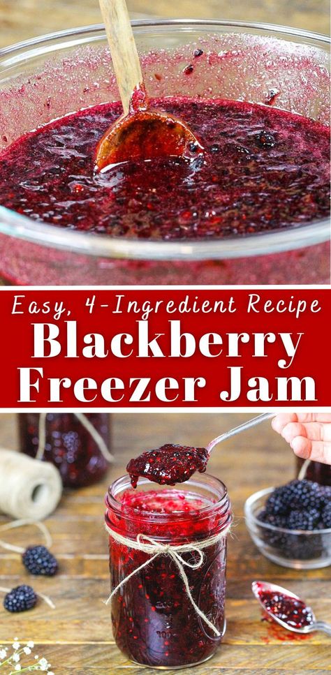 Blackberry Freezer Jam Easy, Huckleberry Freezer Jam Recipe, Blackberry Freezer Jam Recipe, Blackberry Freezer Jam, Fruit Jam Recipes, Blackberry Jam Recipes, Strawberry Freezer Jam, Freezer Jam Recipes, Canning Ideas