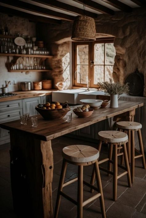 Cozy Stone Cottage Interior, Loghouse Interior Modern, Old Fashion Kitchen Ideas, Cottage Core Kitchen Ideas, Cozy Country Kitchen, Scottish Kitchen, Rustic Cottage Kitchens, Rustic Cabin Kitchen, Cottage Core Kitchen