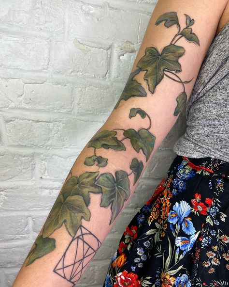 Ivy Tattoo Sleeve, Ivy Sleeve Tattoo, Ivy Name, Deep Meaningful Tattoos, Ivy Tattoo, Tattoo 2024, Arm Drawing, Vine Tattoos, Style Goals