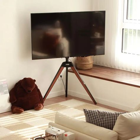 Search for Fitueyes | Discover our Best Deals at Bed Bath & Beyond Tripod Tv Stand Living Rooms, Stand Tv Ideas For Living Room, Alternative Tv Stand Ideas, Tv Tripod Stand, Tv In Corner Of Living Room, Tv Stand Tripod, Tv Tripod, Tv Easel, Tripod Tv Stand