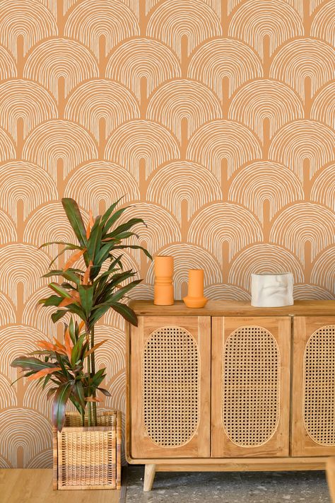 Peel And Stick Wallpaper Retro, 70s Peel And Stick Wallpaper, Retro Revival Interior Design, Wallpaper In The Bathroom, Peel And Stick Wallpaper On Furniture, Peel And Stick Wallpaper Accent Walls Bedroom, Renter Wallpaper, 70’s Wallpaper, 1980s Wallpaper