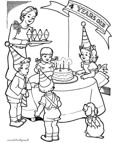 Little Girl Fourth Birthday Party Coloring Pages - NetArt Drawing Of Birthday Party, Birthday Party Scene Drawing, Birthday Scene Drawing, Party Drawing Ideas, Birthday Celebration Drawing, My Birthday Drawing, Drawing Birthday Party, Birthday Party Drawing, Birthday Party Coloring Pages