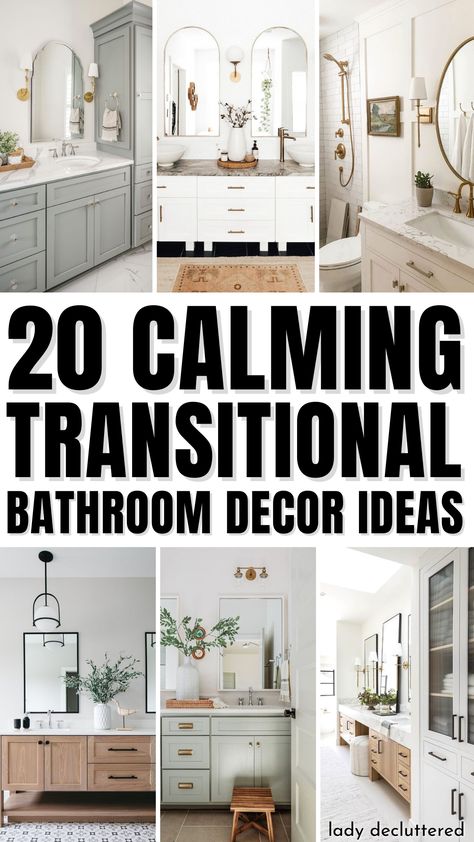 20 Calming Transitional Bathroom Decor Ideas Master Bath Inspiration Traditional, Transitional Bathroom Remodel, Pure Salt Interiors Bathroom, Transitional Master Bath Ideas, Transitional Modern Bathroom, Masterbath Ideas 2023 Remodel, Master Bath Inspiration Modern, 2024 Small Bathroom Trends, Transitional Half Bathroom Ideas