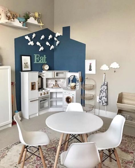 Small Playroom, Baby Playroom, Basement Playroom, Girls Playroom, Toddler Playroom, Kids Playroom Decor, Playroom Design, Playroom Organization, Mini Kitchen