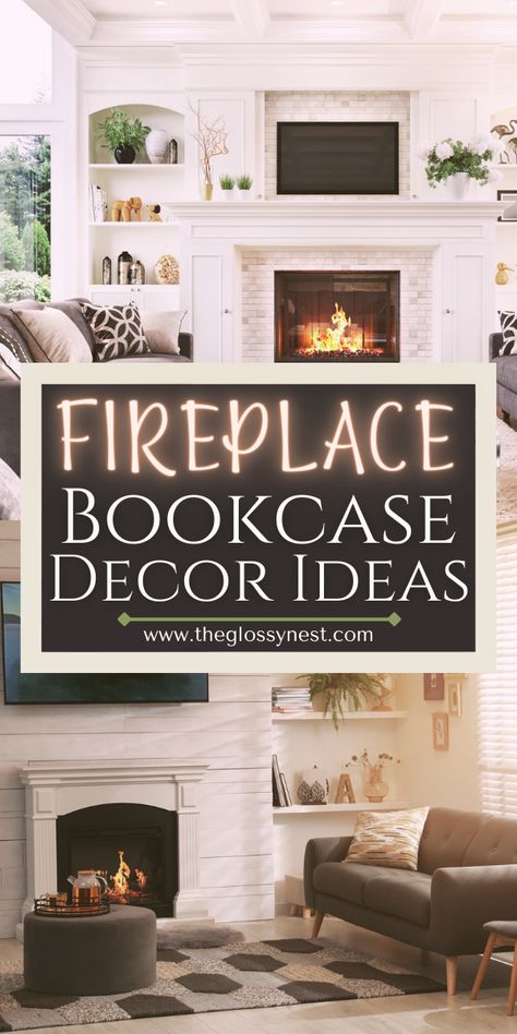 decorating fireplace built-ins Fireplace Wall With Bookcases, Bookshelves Near Fireplace, Book Shelves Beside Fireplace, Cabinets And Shelves Next To Fireplace, Tables On Either Side Of Fireplace, Fireplace Shelves Ideas, Bookcase On Either Side Of Fireplace, Christmas Decor Ideas For Built Ins, Shiplap Fireplace To Ceiling