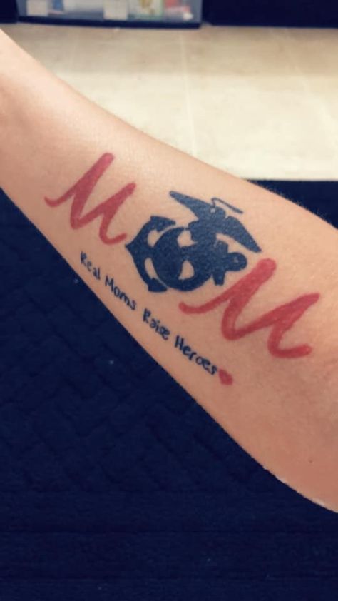 Marine Son Tattoo, Airforce Tattoos For Mom, Navy Mom Tattoo My Son, Navy Mom Tattoo Ideas, Marine Mom Tattoo, Usmc Mom Tattoo, Air Force Tattoo, Usmc Tattoo, Marine Corps Mom