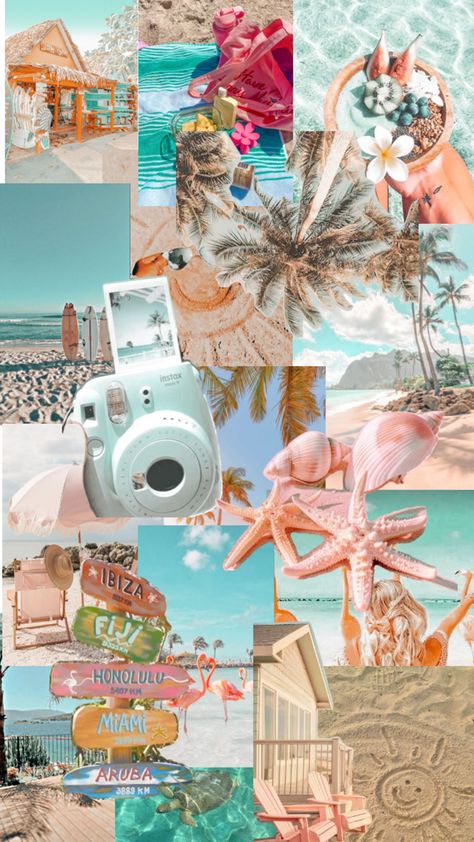 This is a collage of the beach Beach Collage Wallpaper, Summer Collage Wallpaper, Preppy Backgrounds, Beachy Wallpaper, Beach Collage, Summer Beach Wallpaper, Background Collage, Beachy Girl, Preppy Wallpapers