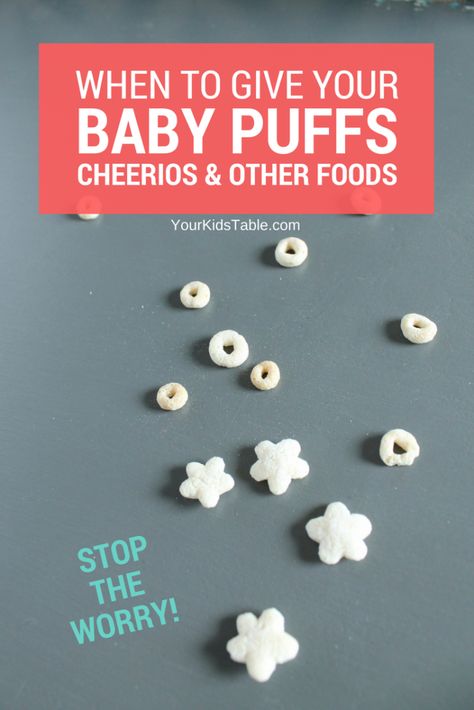 Parents are often wondering, "When can babies eat cheerios?" Or, puffs, toast, cheese, watermelon, and banana. #babyfingerfoods #healthybabyhappyfamily #feedingbaby #babymilestone Introducing Baby Food, Baby Food By Age, Baby Puffs, Baby & Toddler Food, Baby First Foods, Baby Finger Foods, Baby Snacks, Newborn Hacks, Organic Baby Food