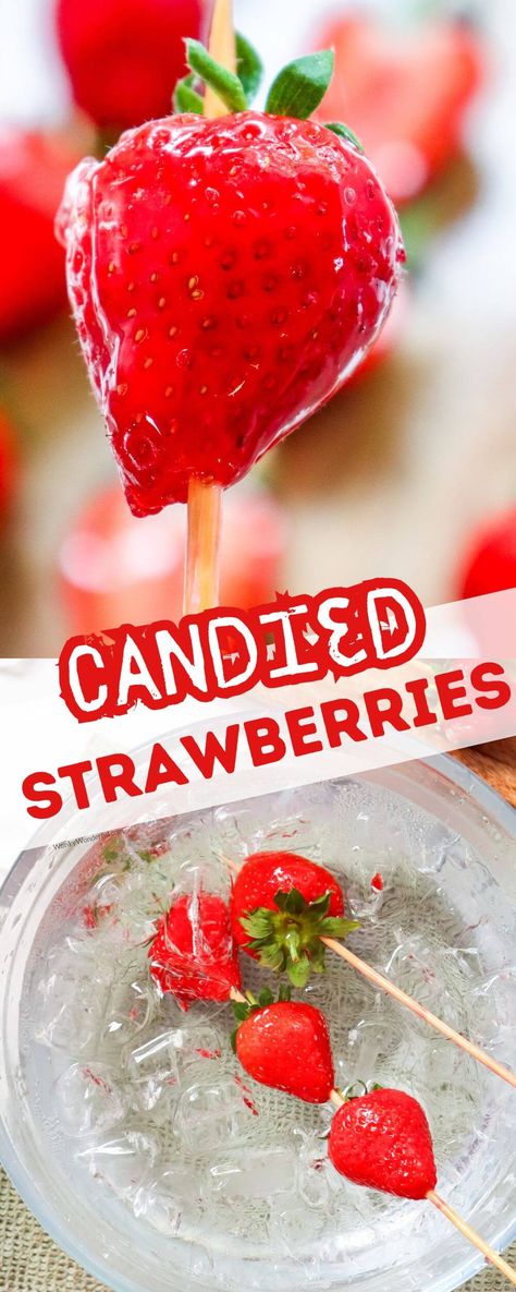 STRAWBERRY TANGHULU or Candied Strawberries are skewered strawberries dipped in a clear hardened crisp sugar coating. Strawberry Tanghulu, Candied Strawberries, Strawberry Watermelon Smoothie, Breakfast Sides Dishes, Breakfast Sides, Candy Fruit, Gluten Free Candy, Diy Snacks, Fruit Kabobs