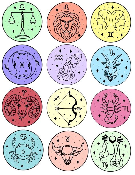 Zodiac Stickers, Zodiac Designs, Astrology Art, Handmade Sticker, 12 Zodiac Signs, Zodiac Art, Cricut Projects Vinyl, Astrology Signs, Digital Sticker