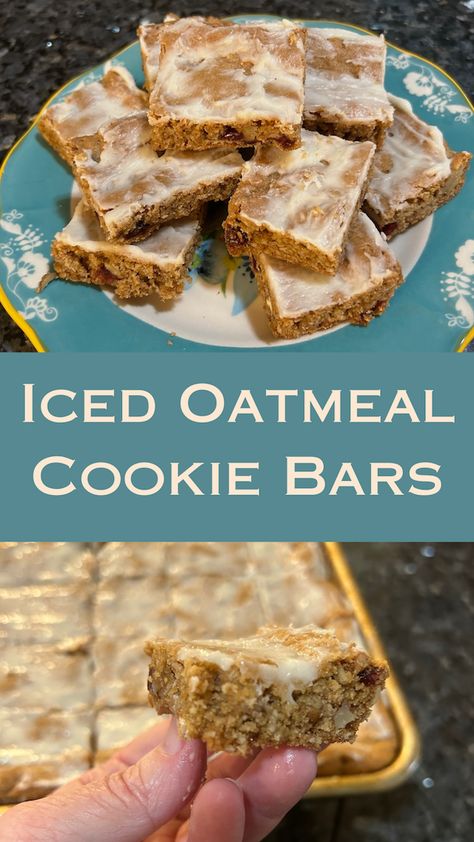 Iced Oatmeal Cookie Bars Chewy Oatmeal Bars Recipes, Oatmeal Pan Cookies Bar Recipes, Date Cake Bars, Nature Valley Oatmeal Squares, Ooey-gooey Salted Peanut Butter Oatmeal Cookie Bars, Gluten Free Cookie Bars Easy, Iced Oatmeal Bars, Easy No Bake Dessert Bars, Maple Oatmeal Bars