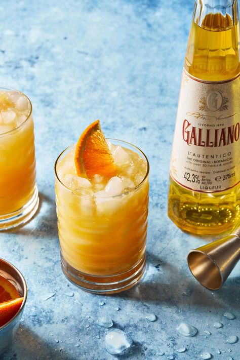 The Harvey Wallbanger is a classic cocktail with a touch of retro charm. This refreshing orange juice cocktail, made with vodka and and a splash of Galliano, is served over ice in a highball glass and garnished with an orange slice. Tequila Orange Cocktail, Orange Liqueur Cocktail, Harvey Wallbanger Drink, Cathead Honeysuckle Vodka Recipes, Tropical Cocktail Recipes, Harvey Wallbanger Cocktail, Orange Juice Cocktails, Harvey Wallbanger, Orange Juice And Vodka