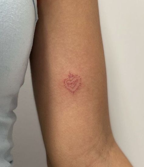 Red Heart Tattoos, Sacred Heart Tattoos, Petite Tattoos, Red Ink Tattoos, Heart Tattoo Designs, Red Tattoos, Discreet Tattoos, Subtle Tattoos, Dainty Tattoos