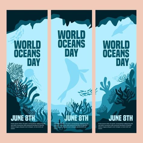 World oceans day banner set Premium Vector Ocean Design Ideas, Cool Banner Design, Pole Banner Design, Graphic Banner Design, X Banner Design Ideas, Banner Illustration Design, Aquarium Graphic Design, Sea Graphic Design, Ocean Graphic Design