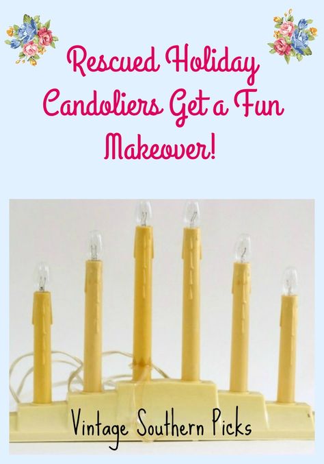 Rescued Holiday Candoliers Get a Fun Makeover | Vintage Southern Picks Candle Makeover, Christmas Window Candles, Christmas Candelabra, Window Candle, Christmas Candle Lights, Thrift Store Upcycle, Xmas Candles, Vintage Christmas Candles, Christmas Diorama