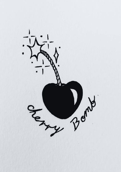 Small Retro Tattoo, Cherry Bomb Drawing Aesthetic, Edgy Tattoos For Women Aesthetic, 2x2 Tattoo Ideas Simple, Small Mini Tattoos, Tattoo Beginner Ideas, Conversation Heart Tattoo, Cute Tattoo Drawings, Traditional Tattoo Art Black And White