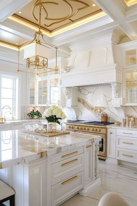 Emslifeandloves Luxury White Kitchen, Dreamy Kitchens, Modern Luxury Kitchen, Elegant Kitchen Design, Dream Kitchens Design, White Kitchen Design, Elegant Kitchens, Luxury Kitchen Design, Kitchen Inspiration Design