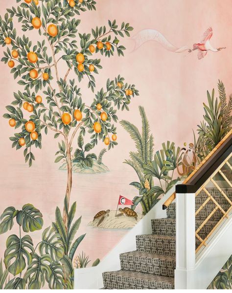 Mediterranean Mural, Stairway Mural, Stairway Tree Mural, Fruit Mural Wall, Orange Tree Mural, Lemon Mural, Colony Hotel, Deco Jungle, The Colony Hotel