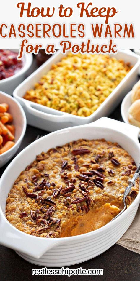 Easy Potluck Main Dish Recipes, Hot Potluck Dishes, Meals For Potluck, Potluck Dishes Cold, Main Dish Potluck, Keep Food Hot At Party, Winter Potluck Dishes, Room Temperature Potluck Dishes, Office Potluck Ideas