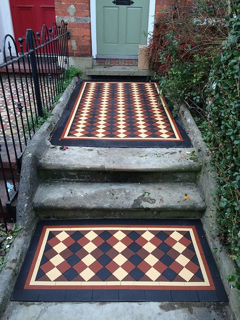 Victorian path London www.hicompany.co.uk Pathway Tiles, Victorian Path, Path Tiles, Entrance Staircase, Victorian Hallway Tiles, Victorian Mosaic Tile, Front Garden Ideas Driveway, Garden Ideas Driveway, Pavers Design