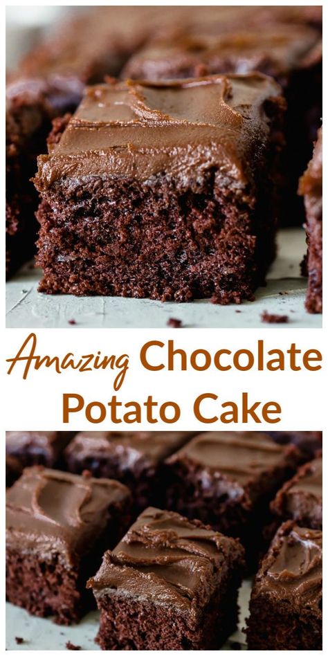 Chocolate Potato Cake, Incredibly moist, sweet and fudgy, it's mixed in the food processor! The chocolate peanut butter frosting is just, literally, the icing of this fabulous cake. #potato #cake #chocolate #frosting #easy Chocolate Potato Cake, Chocolate Peanut Butter Frosting, Melt Chocolate In Microwave, Sweet Potato Chocolate, Sweet Potato Cake, Peanut Butter Frosting, Butter Frosting, Potato Cakes, Food Cakes