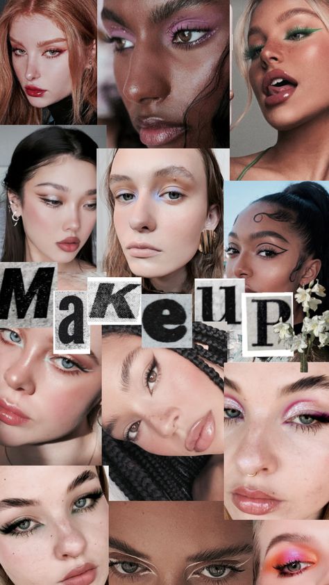 Makeup Moodboard Collage, Makeup Collage Aesthetic, Makeup Sketchbook, Makeup Mood Board, 2024 Makeup, Makeup Collage, Moodboard Collage, Deep Art, Art Makeup