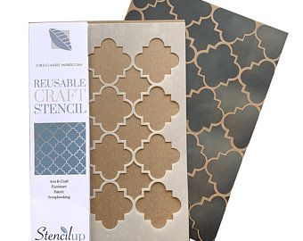 Wall stencils for painting craft stencils for by StenciledUp Moroccan Pattern Stencil, Furniture Stencils, Craft Stencils, Moroccan Stencil, Pattern Stencil, Adhesive Stencils, Floral Stencil, Stencil Painting On Walls, Arts And Crafts Furniture