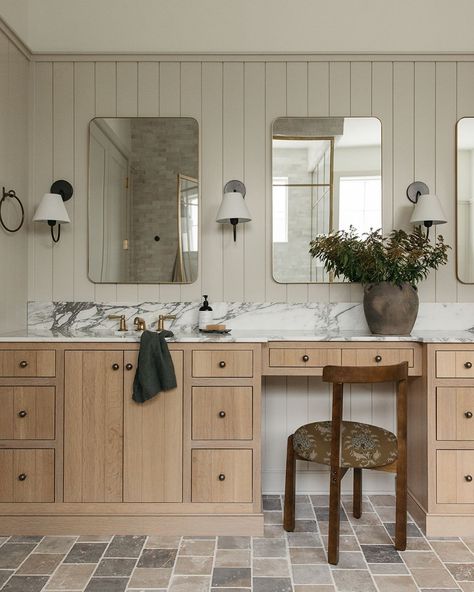 Master bath vanity.. #master #masterbath #bathroom #vanity #custom #marble #amberinteriors #mcgeeandco #wayfair #hgtv #bhg #vintage #antique #waterworks Amber Interiors Bathroom Vanity, Amber Interiors Bathroom, Bathroom Vanity With Makeup Area, Vanity With Makeup Area, Wood Bath Vanity, Bedroom 2023, Flip Ideas, Autumn Interior, Custom Bathroom Vanity