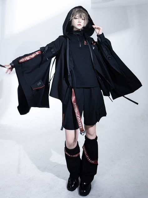 Size 			S 			M 			L 			XL 			2XL 		 		 			Shoulders 			37.5 			38.5 			39.5 			44 			47 		 		 			Bust 			96 			100 			104 			112 			118 		 		 			Full Length 			61 			63 			65 			71 			73 		 		 			Sleeve Length 			62 			63 			64 			65 			66 Hopepunk Fashion, Ayanokoji Cosplay, Futuristic Fantasy Fashion, Male Outfit Inspiration, Nonbinary Fashion Feminine, Cyberpunk Clothes Design, Bust Up Pose, Ouji Fashion Male, Japanese Fashion Male