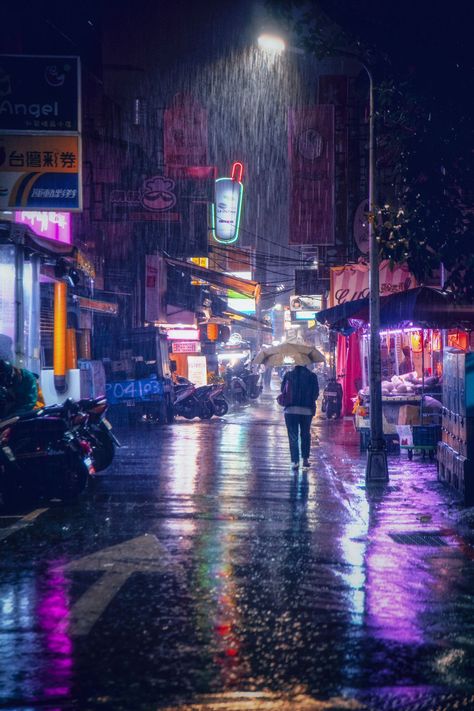 Rain At Night, City Rain, San Myshuno, Night Rain, New Retro Wave, Taiwan Travel, Neon Nights, Cyberpunk Aesthetic, Cyberpunk City