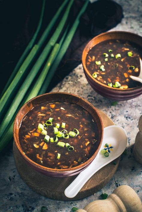 Soup Photography, Hot And Sour Soup Recipe, Sour Soup Recipe, Hot Sour Soup, Authentic Asian Recipes, Hot And Sour Soup, Design Café, Sour Soup, Indian Snack Recipes