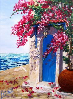 Acrylic Painting For Beginners, Hur Man Målar, 수채화 그림, Simple Acrylic Paintings, Arte Inspo, Blue Door, Beginner Painting, Drawing Tutorials, Canvas Art Painting