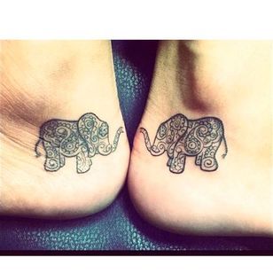 Tattoo Elephant, Small Sister Tattoos, Sister Tattoo Designs, Matching Sister Tattoos, 13 Tattoos, Sister Tattoo, Foot Tattoos For Women, Friendship Tattoos, Elephant Tattoo