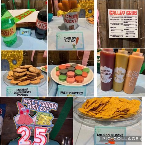 Spongebob Dinner And Movie, Spongebob Movie Night Food, Spongebob Dinner Ideas, Spongebob Themed Food Labels, Spongebob Party Ideas 25, Spongebob Recipes, Spongebob Food Ideas, Spongebob Party Food Ideas, Spongebob Birthday Food