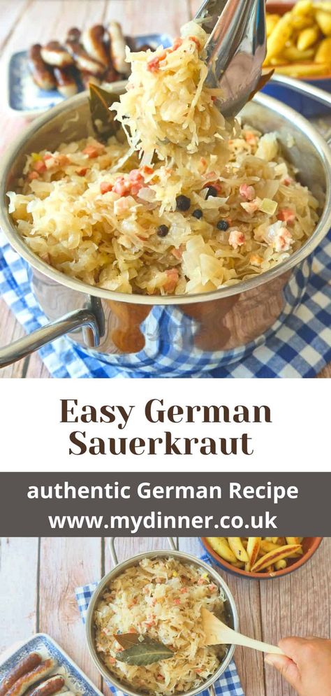 Authentic German Sauerkraut Recipe How To Cook Sauerkraut, Best Ever Saurkraut, Saurkraut Recipes German, Sauerkraut Recipes Homemade, Bratwurst And Sauerkraut Recipes, Oktoberfest Sauerkraut, German Sauerkraut Recipes, German Recipes Authentic, Sourkrout Recipes