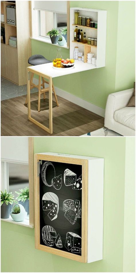 Wall Mounted Dining Table, Small Dining Room Ideas, Wall Dining Table, Wall Mounted Folding Table, Fold Out Table, Small Dining Room, Fold Down Table, Kitchen Table Makeover, Folding Dining Table