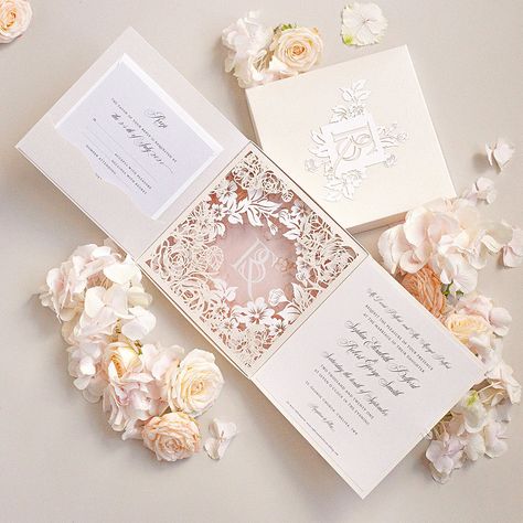 30 Luxurious Wedding Invitation Card Ideas Box Wedding Invitations, Bespoke Invitations, Blush Wedding Invitations, Luxury Invitation, Laser Cut Wedding, Laser Cut Wedding Invitations, Etsy Wedding Invitations, Luxury Wedding Invitations, Gold Wedding Invitations