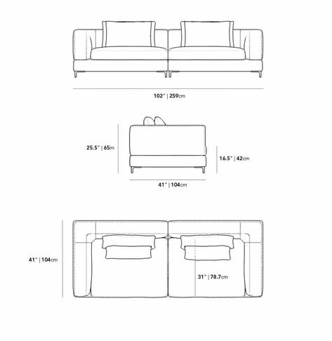 Dimensions for Antonio Sofa Section Living Room Drawing, Section Furniture Architecture, Sofa Section Drawing, Sofa Elevation Drawing, Sofa Detail Drawing, Furniture Dimensions Standard, Sofa Elevation, Section Living Room, Couch Measurements