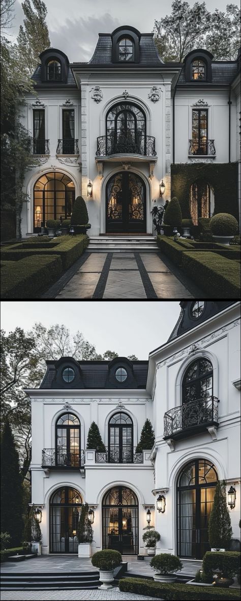 Black And White Mansion, French Mansion Interior, Modern French Mansion, Modern French Style Home, Modern French House, French Chateau Exterior, French Chateau Mansion, Chateau Exterior, Modern French Chateau