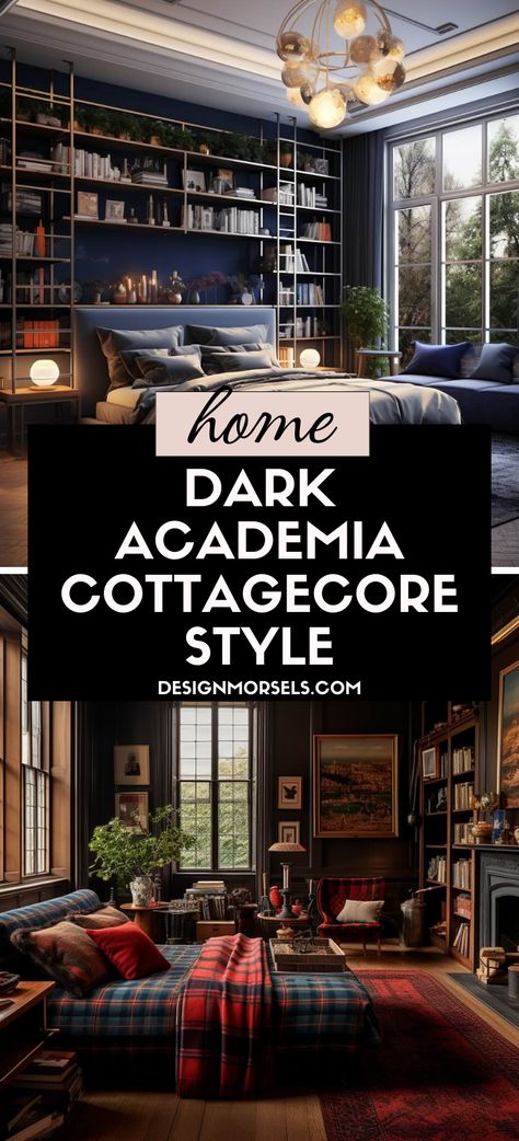 Here's a very unique home decorating style - dark academia cottagecore style! I break every design project into four steps. I’m going to share the process I used for my bedroom so that you can apply these steps to your own projects. But first, here’s a few inspirational images. Dark Cottagecore House Bedroom, Moody Cottage Core Living Room, Dark Academia Flooring, Dark Academia Furniture Diy, Cottagecore Dark Academia Bedroom, Dark Academia Family Room, Art Deco Dark Academia, Dark Academia Cottagecore Bedroom, Coastal Dark Academia