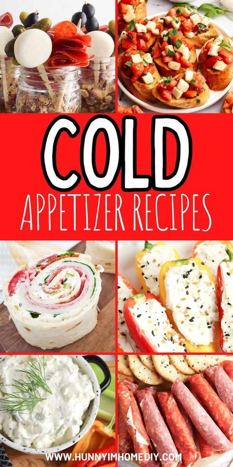 If you need ideas for the best party food to make, you have to try all these cold appetizer recipes! From simple no bake dips to easy finger foods, you'll find everything you need to put together an amazing food table for your next get-together. These snacks are perfect for picnics, potlucks, and backyard BBQs! Easy No Cook Appetizers For A Party, Snacks For Potluck Finger Foods, Party Snacks No Cook, Finger Foods For Lunch Party, Easy Finger Foods For Party Simple Cold, Finger Foods For Party Cold, Nye Finger Food Ideas, Cold Apps For A Crowd, Easy Potluck Finger Foods