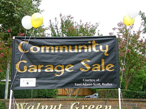 Walnut Green Community Garage Sale Banner Community Garage Sale, Neighborhood Garage Sale, Kentucky Derby Themed Party, Green Community, Garage Sale Signs, Organizing Time, Walnut Creek, Camera Shy, And July