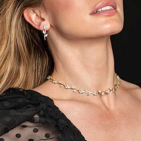 NIKITA Rose Rhinestone Choker Necklace - Wedding Jewelry for Bridesmaids - Rose Gold, Gold or Silver Choker Necklace - Bridal Necklace - Bridal Jewelry - Silver Choker Necklaces for Women // #rose #spring #jewelry #springjewelry #summerjewelry #flowers #choker #necklace #rhinestone #rosegold #gold #silver #bridal #evening #party #bridesmaid #springbreak *Amazon affiliate link Bride Necklace Wedding, Bridesmaid Jewellery, Prom Necklace, Earrings To Make, Prom Necklaces, Evening Accessories, Choker Necklace Designs, Rhinestone Choker Necklace, Statement Choker