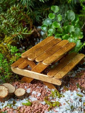 How to Make a Tiny Picnic Table for a Fairy Garden Fairy Garden Design Ideas, Miniature Garden Design, Kids Fairy Garden, Faerie Garden, Fairy Garden Furniture, نباتات منزلية, Fairy House Diy, Fairy Gnome, Fairy Garden Designs