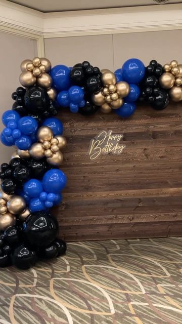 Gold Black And Blue Party, Navy Blue And Black Balloon Garland, Navy Blue And Brown Balloon Garland, Navy Blue Black And Gold Party, Navy Balloons Decoration, Blue Black Party Decorations, Black And Blue Balloon Decorations, Blue Men Party Decorations, Black Blue And Gold Balloon Garland