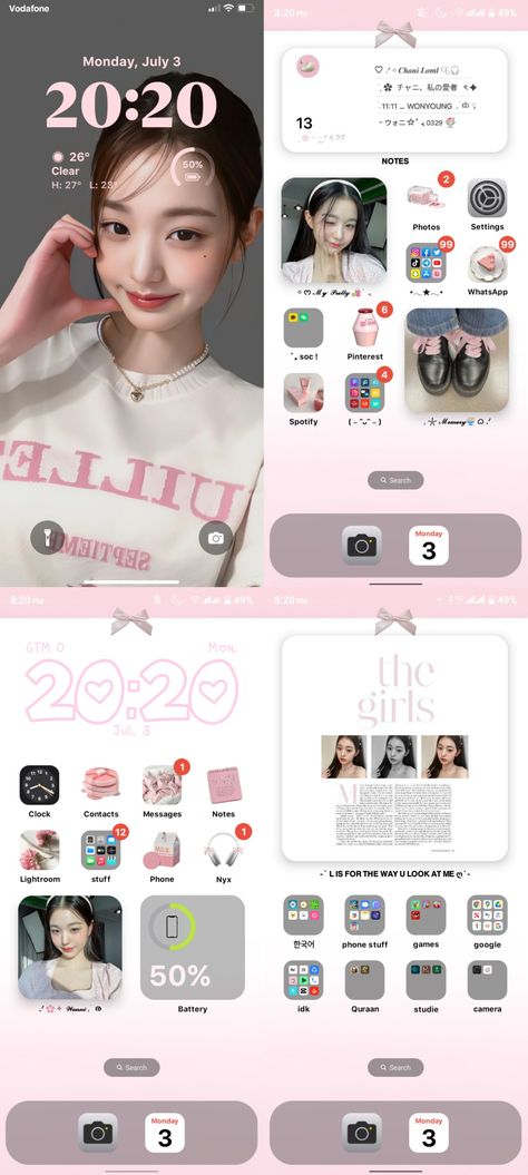 Ive Homescreen Layout, Wonyoung Ios Layout, Wonyoung Homescreen Layout, Wonyoung Iphone Layout, Kpop Theme Wallpaper, Wonyoung Phone Layout, Wonyoungism Homescreen, Ive Homescreen, Pink Layout Iphone